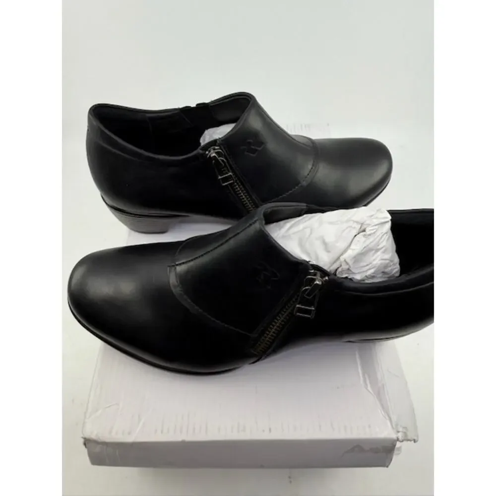 Romika Leather Ankle Loafer Shoes Block Heels Side Zipper Black Womens Size 37 - Picture 3 of 6